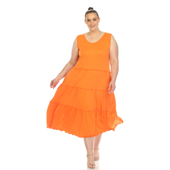 Plus Size Scoop Neck Tiered Midi Dress - Picture 1 of 6